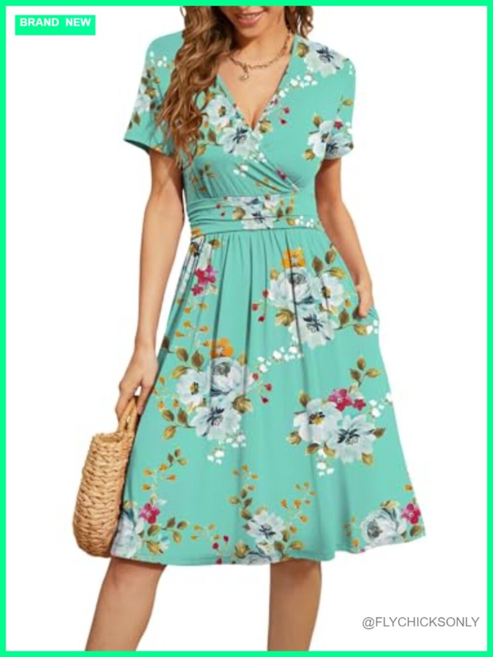 Casual V-Neck Floral Dress with Pockets